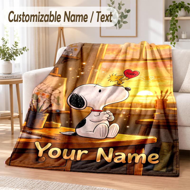 Фланелевое одеяло Snoopy Peanuts с индивидуальным именем, мягкое, теплое, для дивана, кровати, домашнего использования в помещении