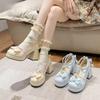 Cross Strap Women High Heels Mary Jane Pumps Party Wedding Cosplay Beige Blue Bow Princess Cosplay Lolita Shoes 2025
