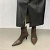 High Heeled Booties Women Autumn Winter New Pointed Toe Spliced Rear Zipper Slim Heel Stretch Skinny Single Boots