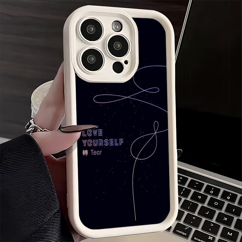 Чехол для телефона iPhone 17 Air 16E 15 16 Pro Max Love Yourself Цветок Сердце Линия Kpop Чехол 14 Plus 13 12 Mini Мягкий Силиконовый