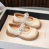 Туфли детские кожаные с круглым носком для девочек 2024 весна-осень Новые кружева жемчуг блестящие лоферы Детские жемчужные кружевные модные повседневные туфли