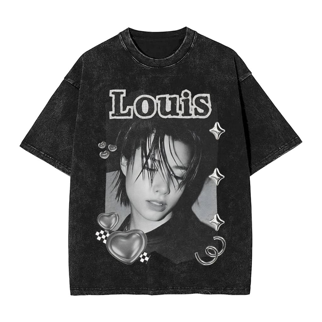 LngshotsLouis Rising K-Pop Хип-хоп Группа Футболка Хип-хоп Футболки Короткий рукав Классическая футболка Летняя Повседневная Оверсайз Одежда