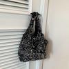 Trendy Black And Silver Sequin Tote Bag Stylish Large Capacity Commuter Handbag For Women