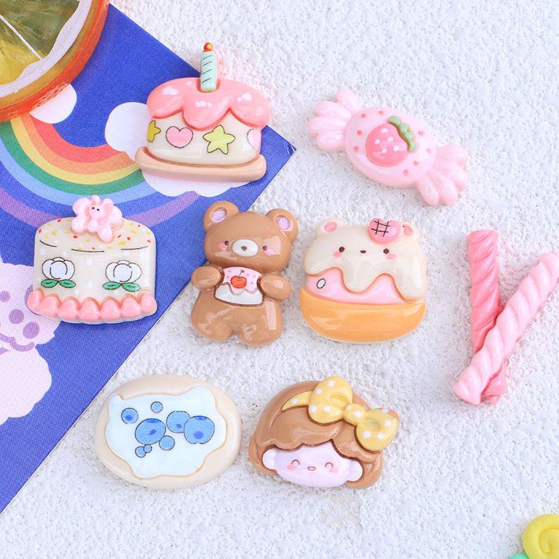10Pcs New Lovely Cartoon Birthday Party Animal Cake Series Resin Scrapbook Diy Jewellery Hairpin Accessories Decorate Craft A86