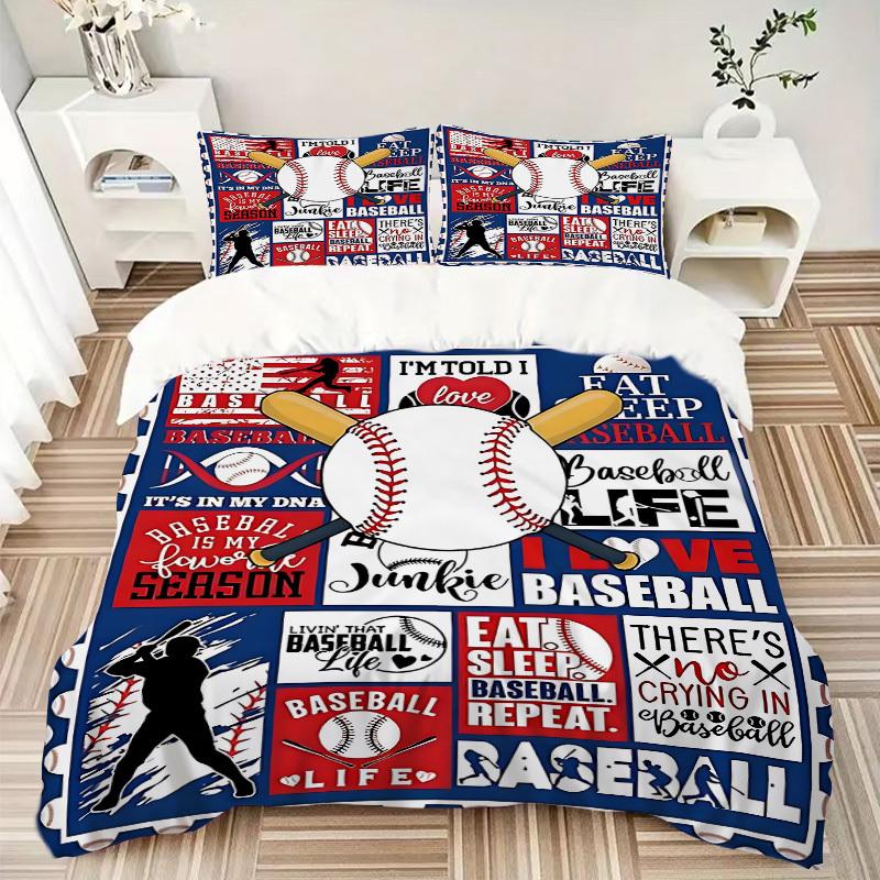 3pcs Baseball, Sports Duvet Cover Set - Machine Washable, Includes 1 Cover and 2 Pillowcases, No Core Included yy251013092