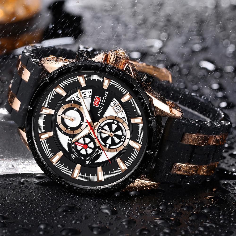MINI FOCUS Брендовые многофункциональные спортивные мужские часы с календарем, водонепроницаемый силиконовый ремешок, мужские кварцевые часы