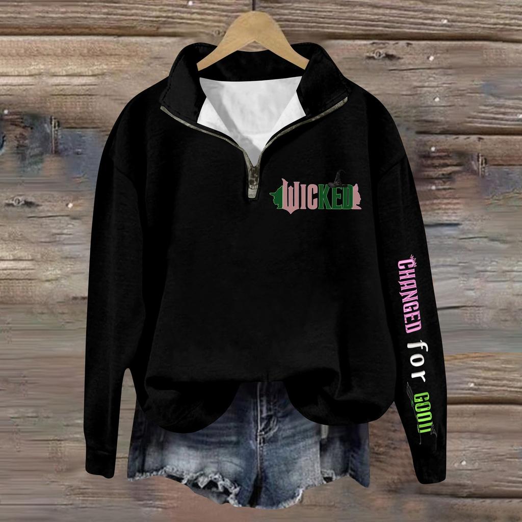 Женская модная универсальная толстовка с длинными рукавами и принтом ведьмы на молнии