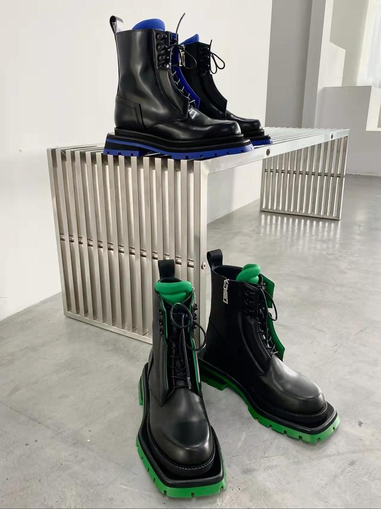 Women Boots Leather Round Toe Tooling Boot Unisex Boots Ankle Boots Motorcycle Chunky Heel Platform Boots Ladies