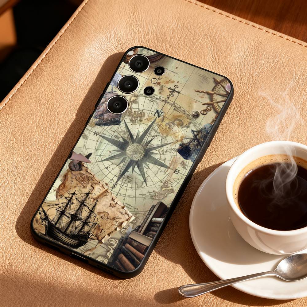 Чехол для телефона C-Compass S-Sailor для Samsung S26, S25, 24, 23, 22, 30, 21, 10, 9, Ultra, Plus, Lite, Черный Мягкий Чехол