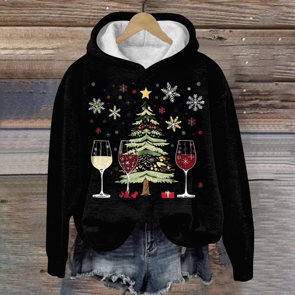 Женская модная повседневная толстовка с капюшоном и длинным рукавом с рождественским принтом