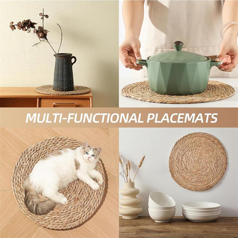 Defined Deco Woven Placemats Set of 1-4 Round Rattan Placemats Natural Hand Hyacinth Placemats for Dining Table,Home,Wedding