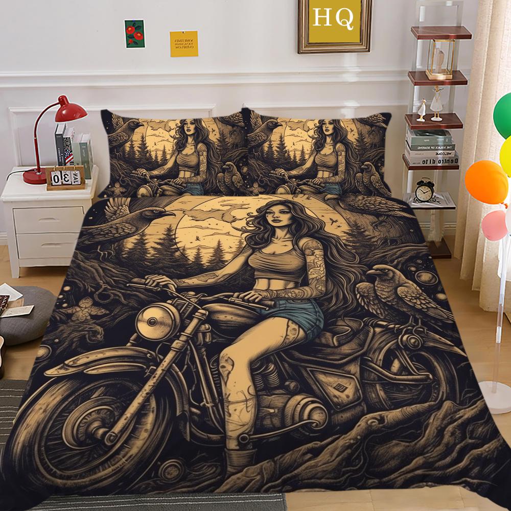Beauty Skull Printed Bed Clothes Double Size Polyester Comforter Cover Set High Quality Luxury Bed Set