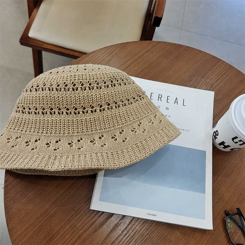 Japanese Solid Color Knitted Hollow Fisherman'S Hat Children Spring And Summer Breathable Sunshade Sunscreen Hat Basin Hat