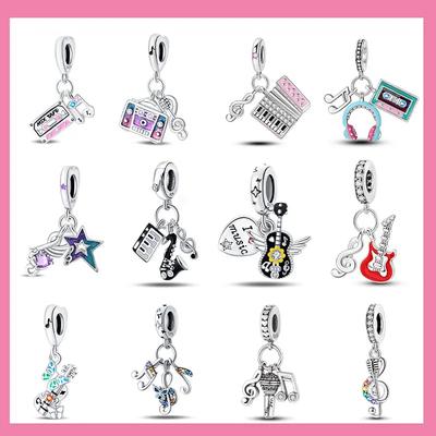 Элегантные романтические музыкальные шармы-бусины Медь Пианино Скрипка Красная гитара Панк Сапфир Подвески Подходят для браслета DIY Ювелирные изделия