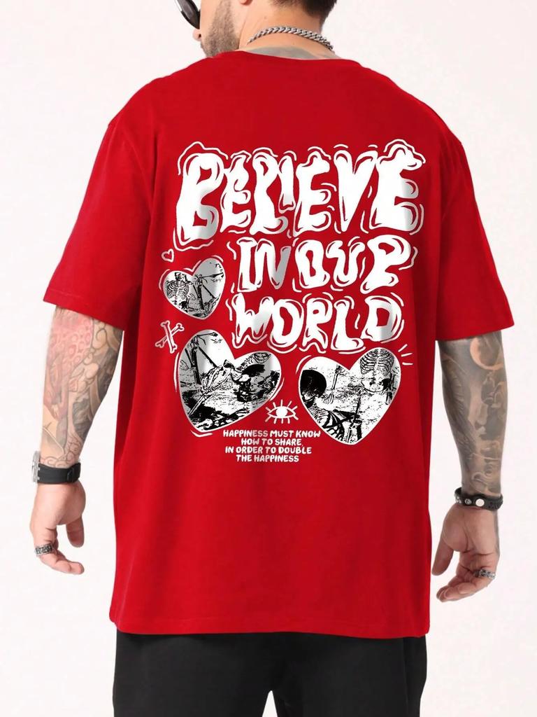 Believe Inovr World Street Letter Graphic Clothing Men Высококачественная футболка Летние хлопковые футболки Хип-хоп Street Loose Tops