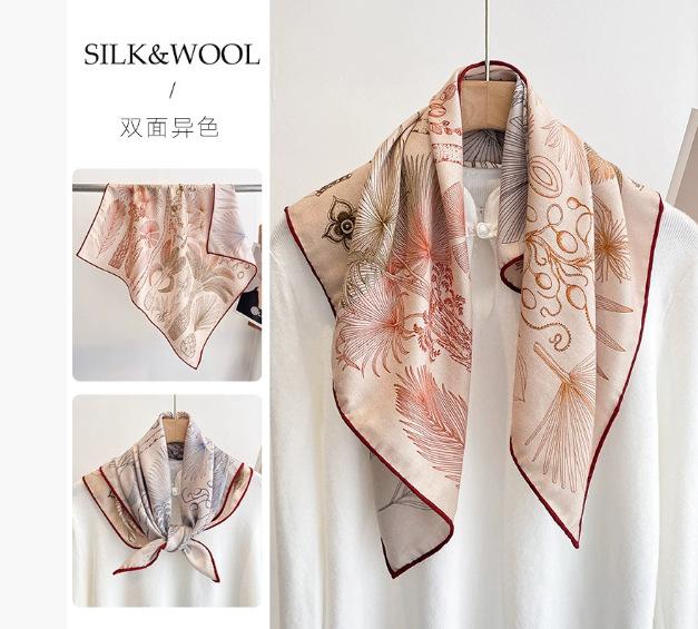 Spring, autumn and winter new high-end silk scarf women's fashion temperament printed shawl double-sided silk scarf