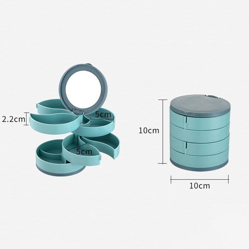 Вращающаяся четырехслойная шкатулка для хранения украшений, ожерелий, сережек, колец, браслетов, многослойная коробка для хранения с зеркалом