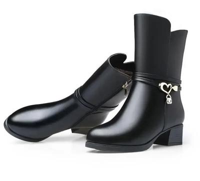 Ботинки средней длины Женские зимние ботильоны Женские студенческие ботинки на толстом каблуке Новые ботинки для мам с круглым носком Женские ботинки из хлопка