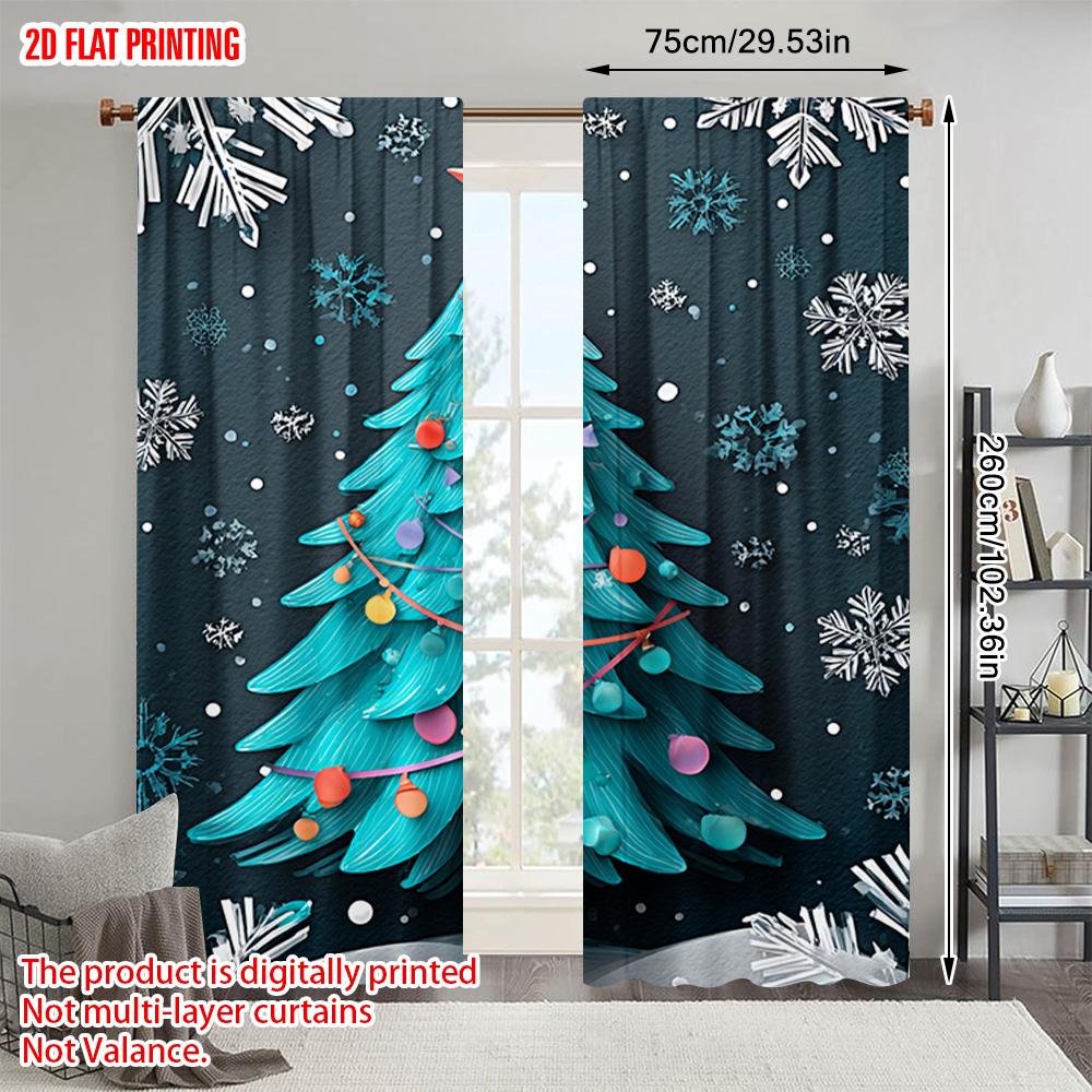 2pcs, plane printing Curtains Vibrant Snowflake & Christmas Tree Polyester Woven (without rod) Holiday for Bedroom & Living