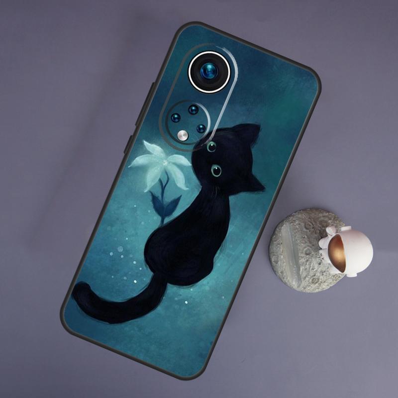 Милый чехол с изображением черного кота для Huawei Honor Magic 5 Lite 70 50 X8 X9 a P20 P30 P40 P50 P60 Pro P Smart Nova 9 5T