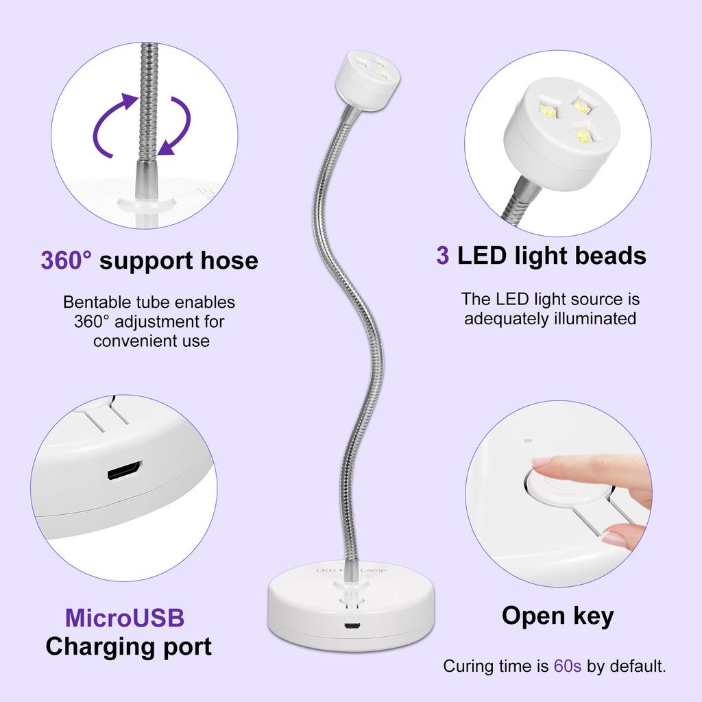 УФ светодиодная лампа для ногтей Гель-лак Сушка для ногтей Лампа для полимеризации клея для ногтей Регулируемый угол 360 градусов УФ-свет для ногтей Светодиодная терапия