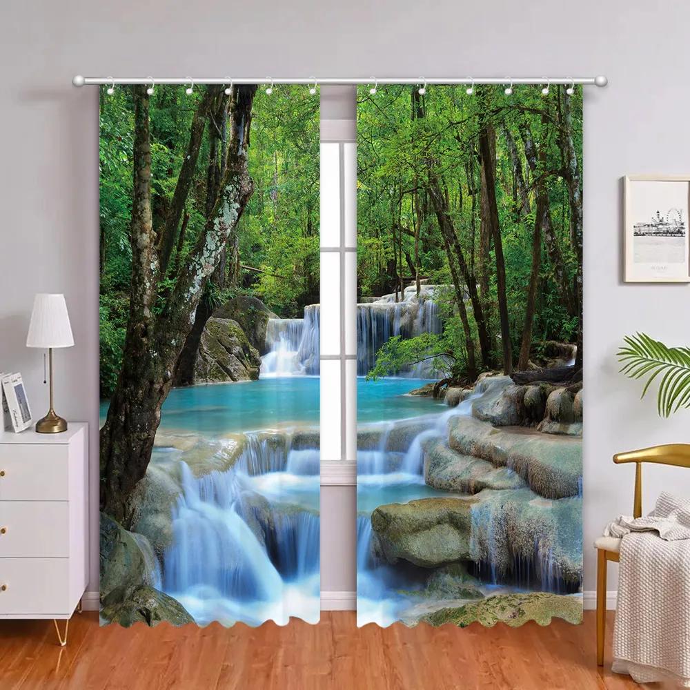 Тропический лес Шторы Искусственное окно Природа Пейзаж Гостиная Спальня Шторы Ванная комната Душевые занавески Ткани Домашний декор