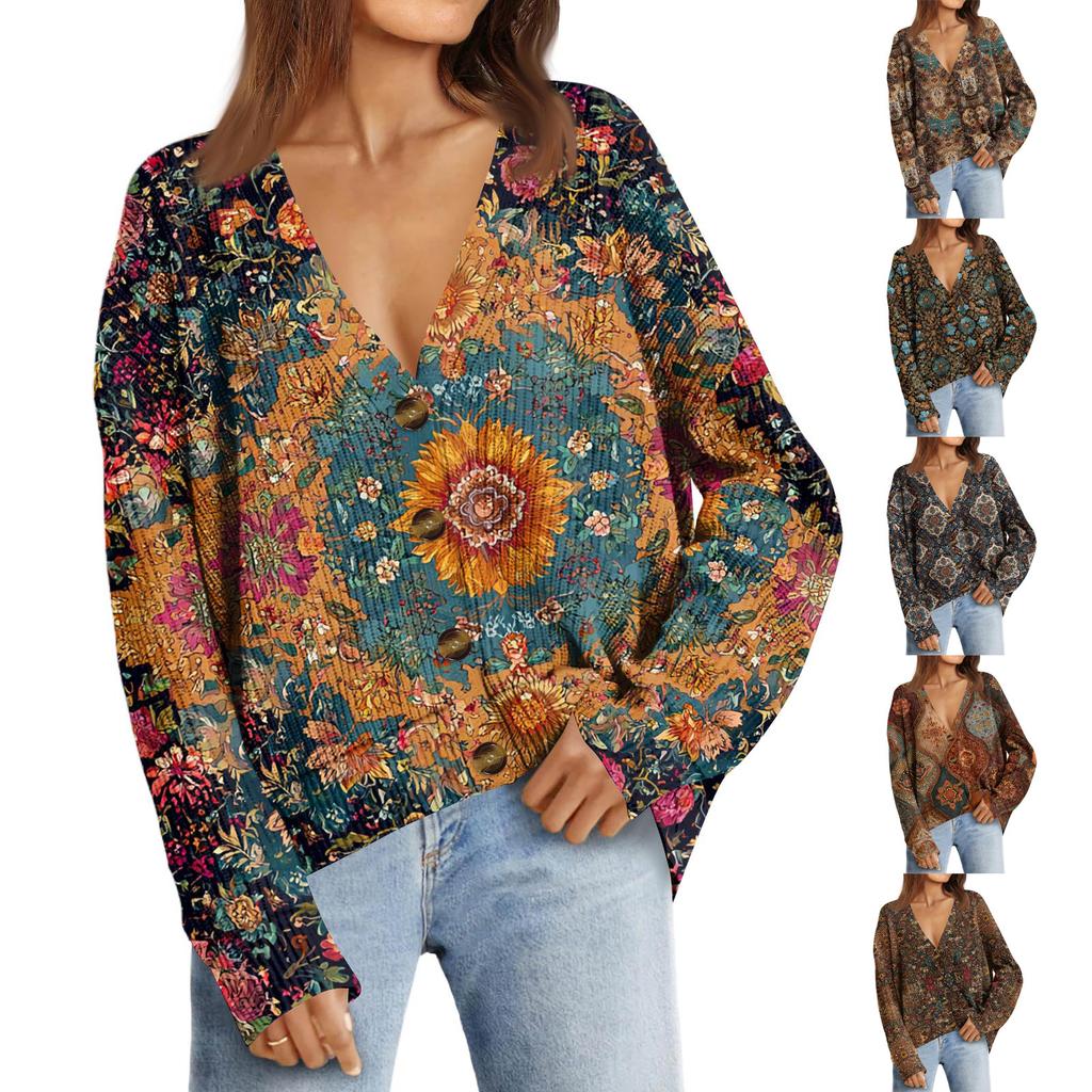 Женский модный кардиган с длинным рукавом, V-образным вырезом, на пуговицах, свободного кроя, с рождественским принтом