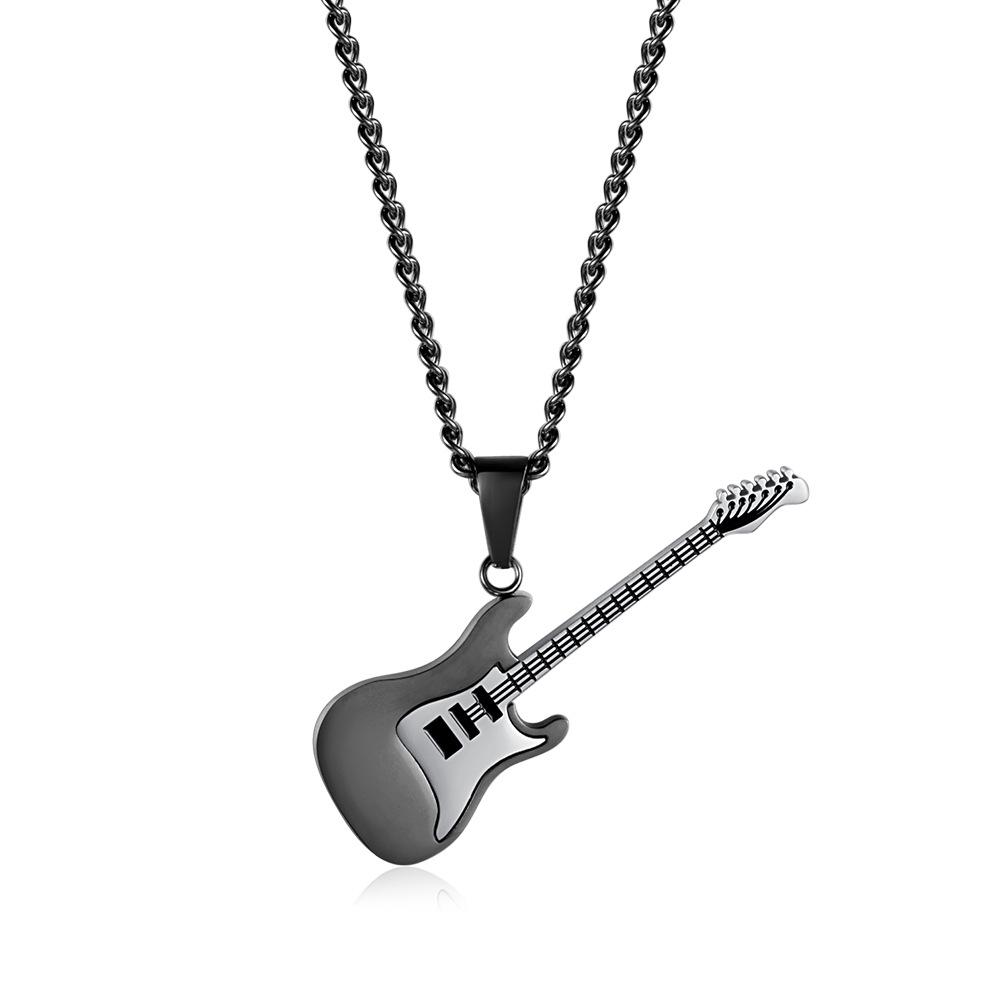 European and American Titanium Steel Guitar Pendant Mens Metal Instrument Necklace