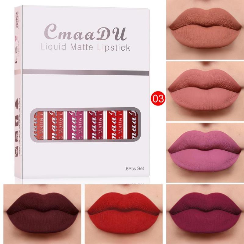 CmaaDu 6pcs Boxed Matte Non-stick Cup Waterproof Lipstick Long Lasting Lip Gloss