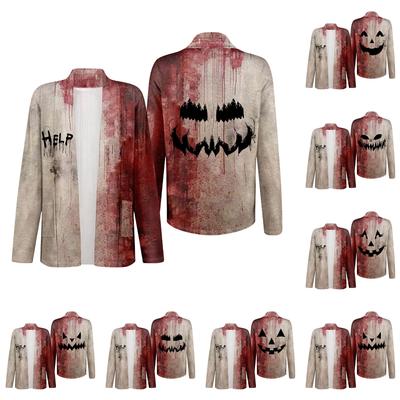 Женский кардиган с длинным рукавом, V-образным вырезом, модная рубашка с принтом на Хэллоуин, легкий, повседневный, свободный, тонкий кардиган с карманами