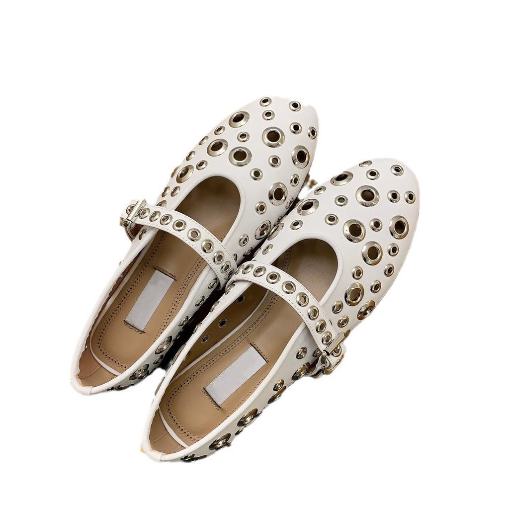Fashion Luxury French Hollowed Out Ballet Shoes Women's Flat Bottomed Flat Bottom Buckle Metal Shallow Mouth High-quality Casual Shoes