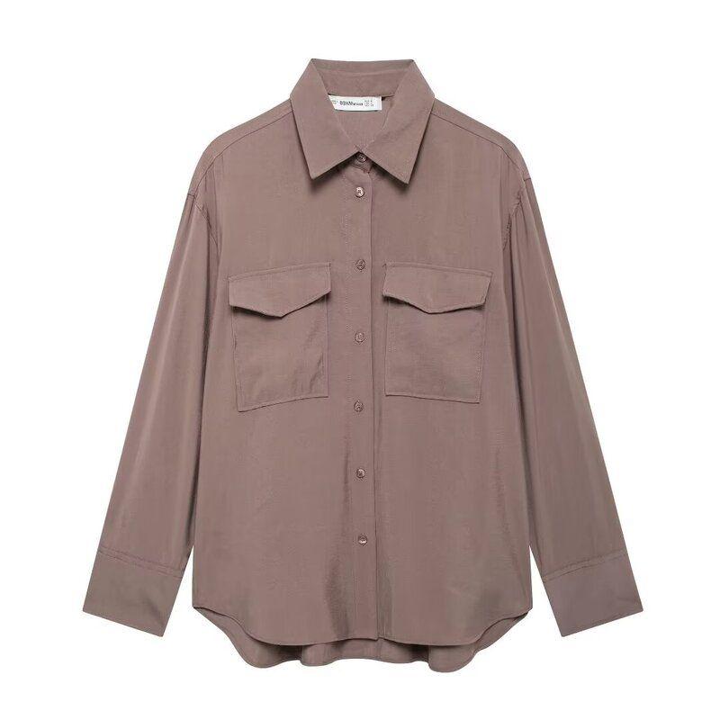 Fashion Style 2024 Fall and Winter New Women's Clothing Temperament Wild Loose Drape Long Sleeves Lapel Shirt 9101436