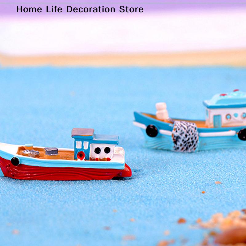 Resin Mini Boat Ornaments Craft Home Decoration Marine Sailboat Shelf Model Living Room Office Gifts Desktop Mediterranean Style