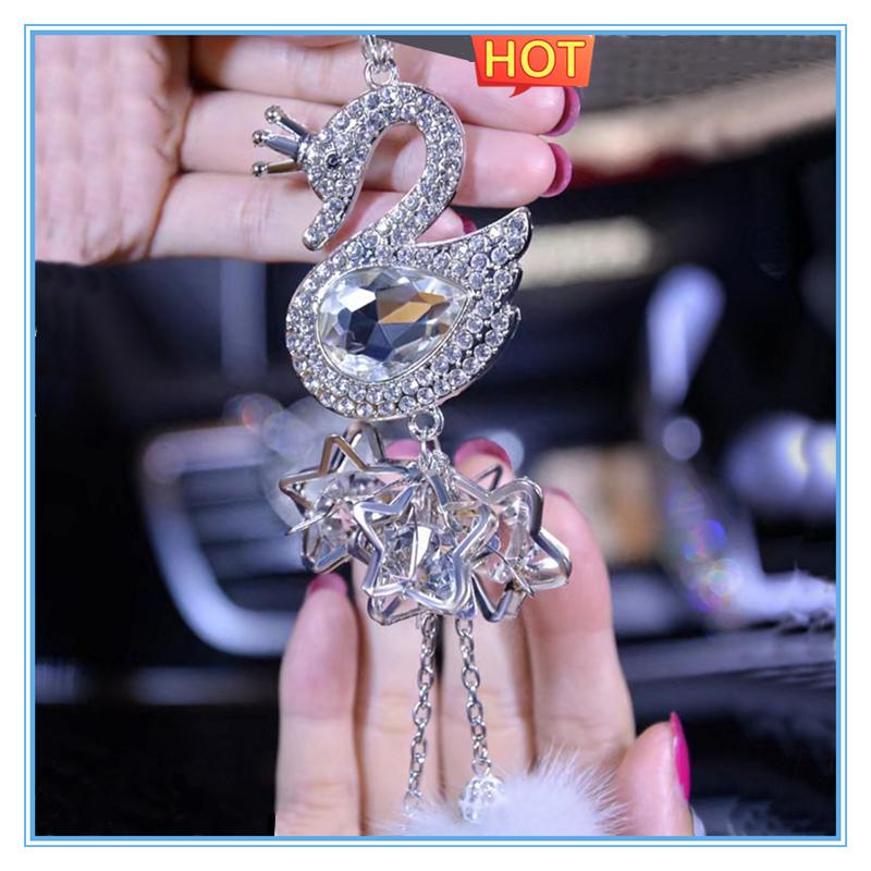 Автомобильный кулон, модный бриллиантовый хрустальный меховой шар, лиса/лебедь, элемент декора, автомобильное зеркало заднего вида, подвесные украшения для автомобиля, аксессуары