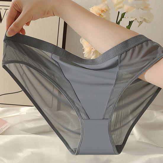 Женские трусики с высокой талией из ледяного шелка, кружевные однотонные открытые эластичные мягкие антисептические влагоотводящие женские трусы, трусы