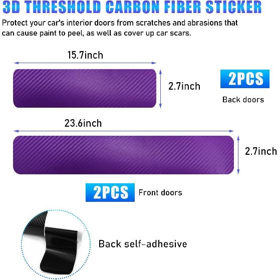 4 PCS Car Door Sill Protector, Carbon Fiber Auto Door Entry Edge Guard Sill Protection Sticker, Anti-Scratch Vehicle Threshold Cover Strips,