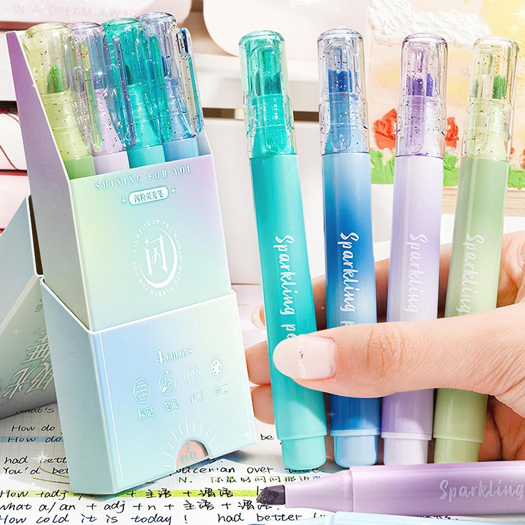 4 шт. набор маркеров-маркеров Sparklin Color, блестящие, блестящие, волшебные, художественные маркеры, линейка для рисования, школа живописи