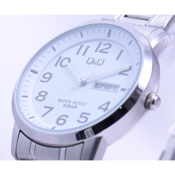 Citizen Мужская W474-204 ( Часы Q&Q Модель из нержавеющей стали) Круглые часы из серебристой нержавеющей стали, аналоговые