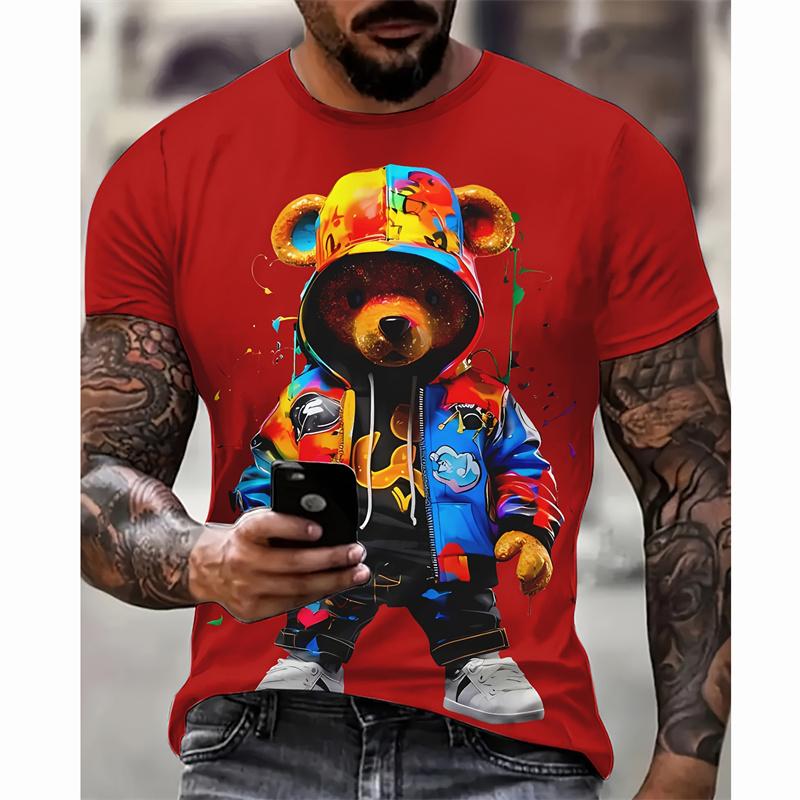 Футболка с рисунком медведей для мужчин и детей, милые футболки с 3D-принтом в виде животных, летняя мода, короткий рукав, круглый вырез, футболки Y2K