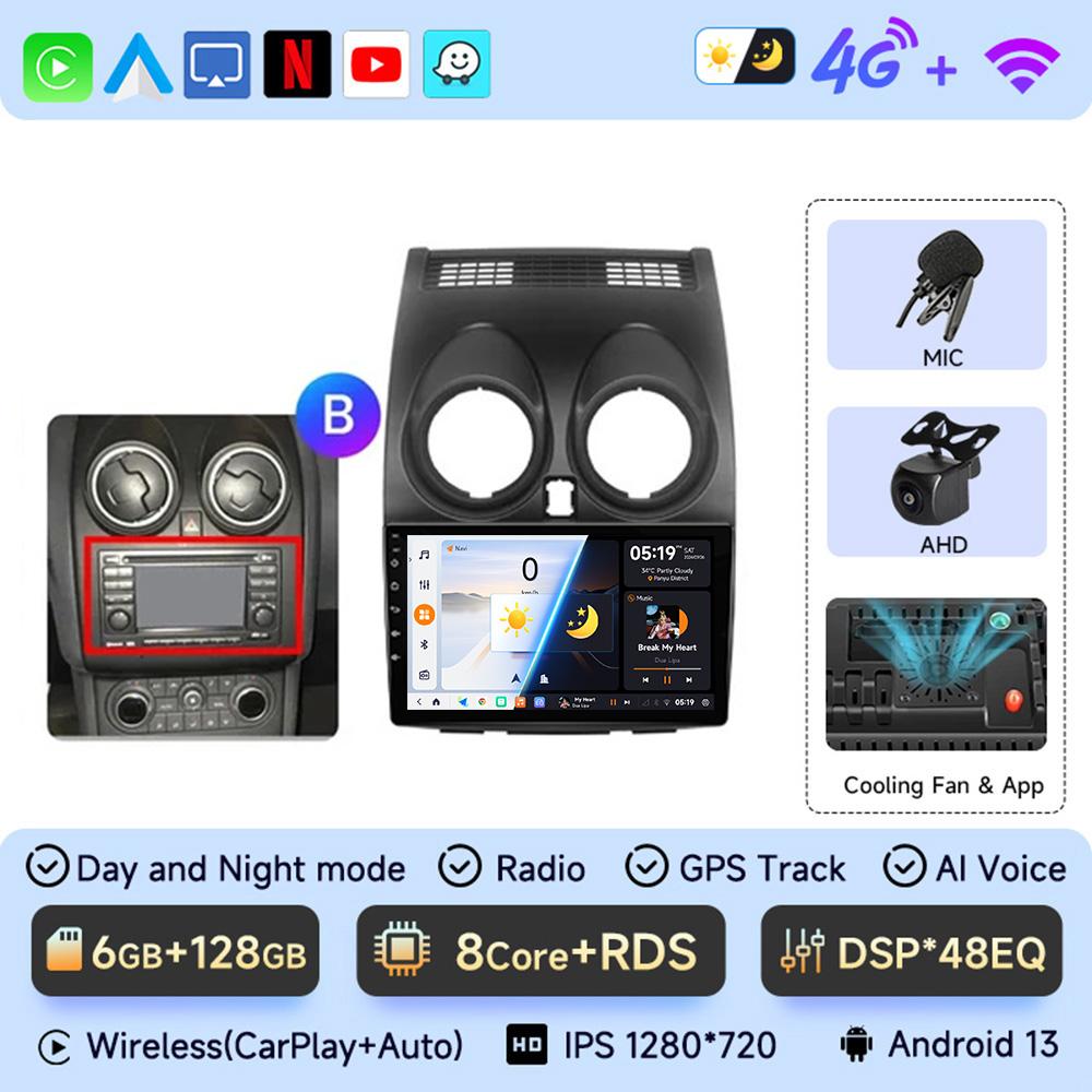 JIUYIN AI Voice 2 din Android 13 Авто Радио Для Nissan Qashqai J10 2006 - 2013 Carplay 4G Автомобильный Мультимедиа GPS 2din Авторадио