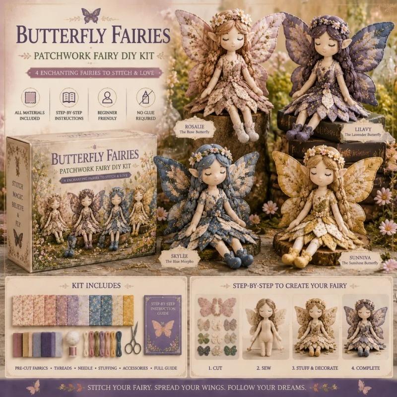 Diy Patchwork Flower Fairies Kitenchanting Fairy Sewing Craft Set With All Supplies Guide Whimsical Handmade Doll For Adults