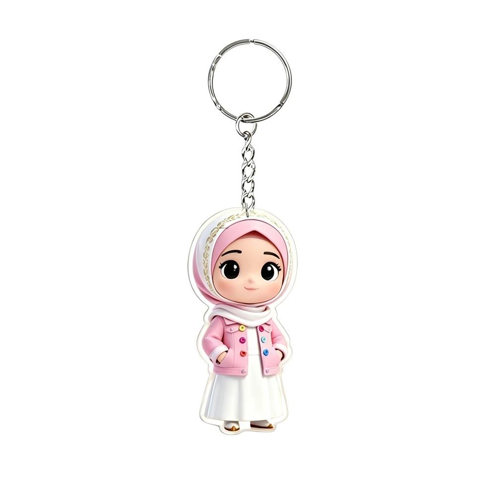 Cute Style 2D Flat Design Acrylic Keychain Acrylic Material Lightweight Hijab Girl Keychain Cartoon Key Pendant Backpack Hanging