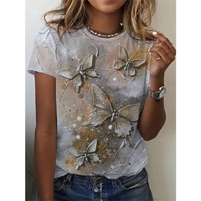 Футболка с 3D-дизайном бабочки, повседневный топ с коротким рукавом, подходит для весны и лета, женские футболки