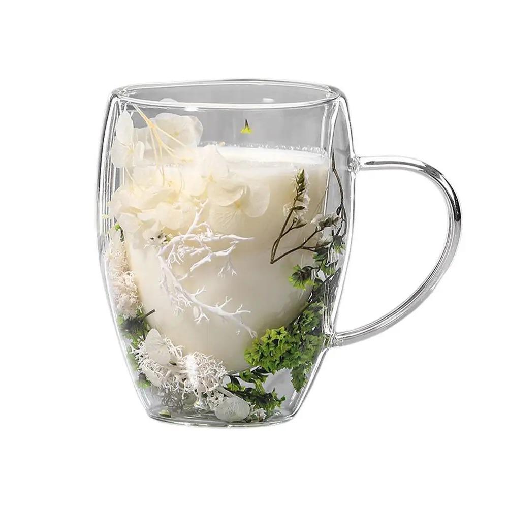 С ручкой Кружка с сухоцветом Разнообразная кружка с двойными стенками для кофе Прозрачные стеклянные чашки Молочный шоколад