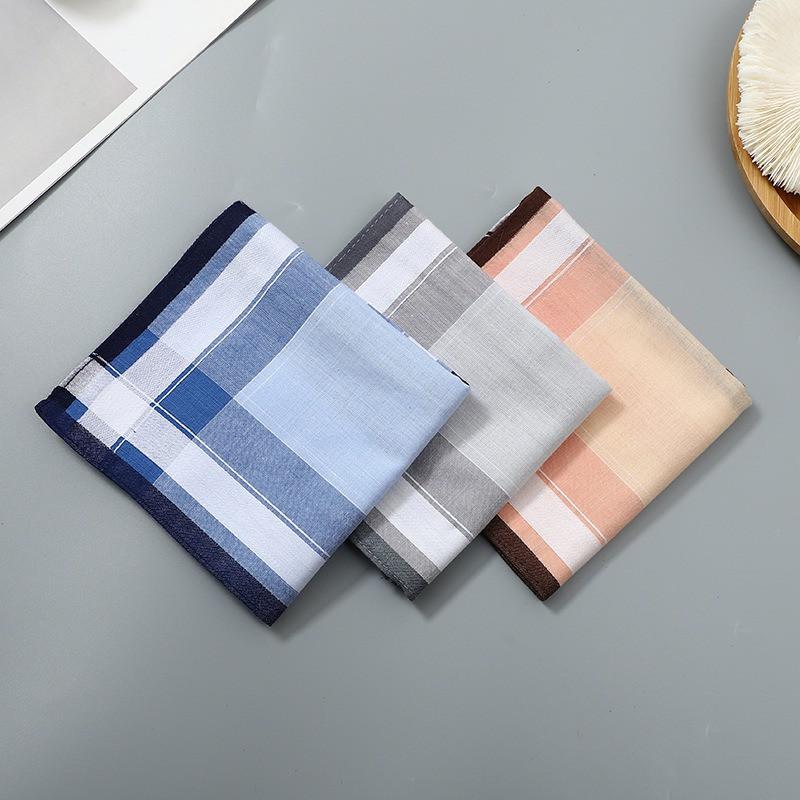 3Pcs 40x40cm Vintage Plaid Striped Woven Polyester Cotton Men Handkerchiefs Sweat Wiping Square Towels Soft Absorbing