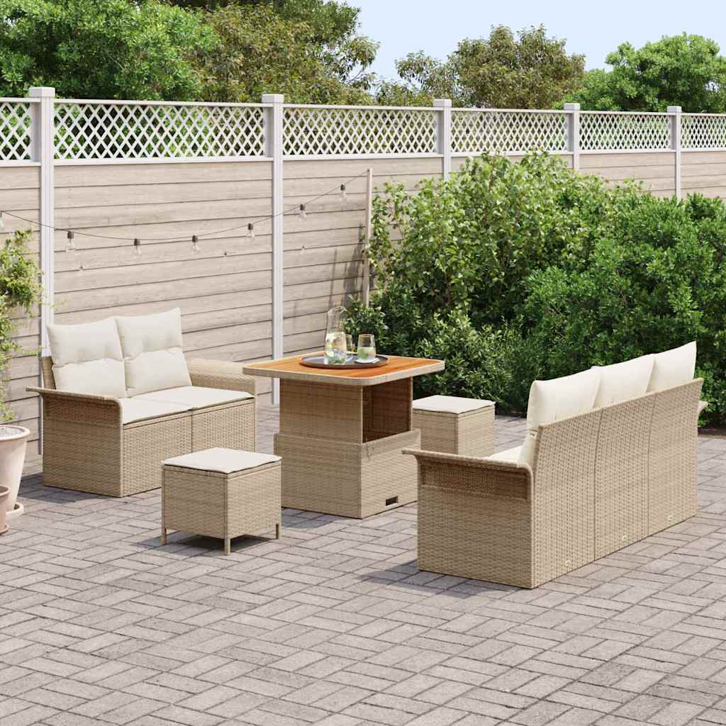 Garden Sofa Set with Cushions 8 pcs Beige Poly Rattan