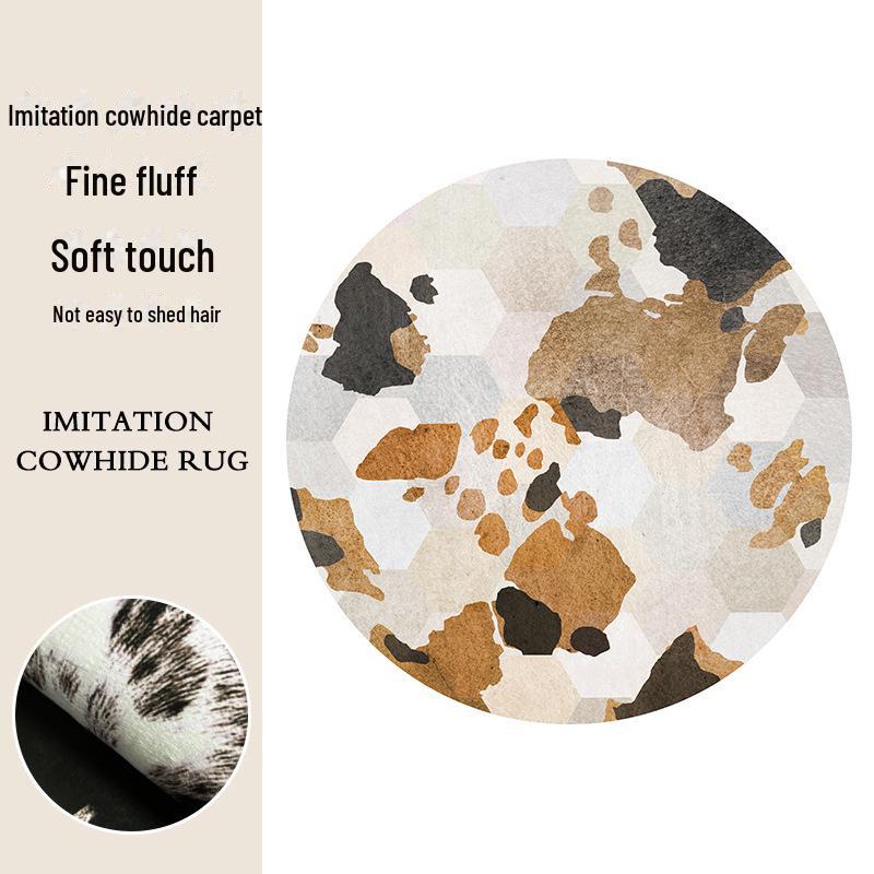 Faux Animal Skin Cowhide Zebra Leopard Print Round Floor Mat