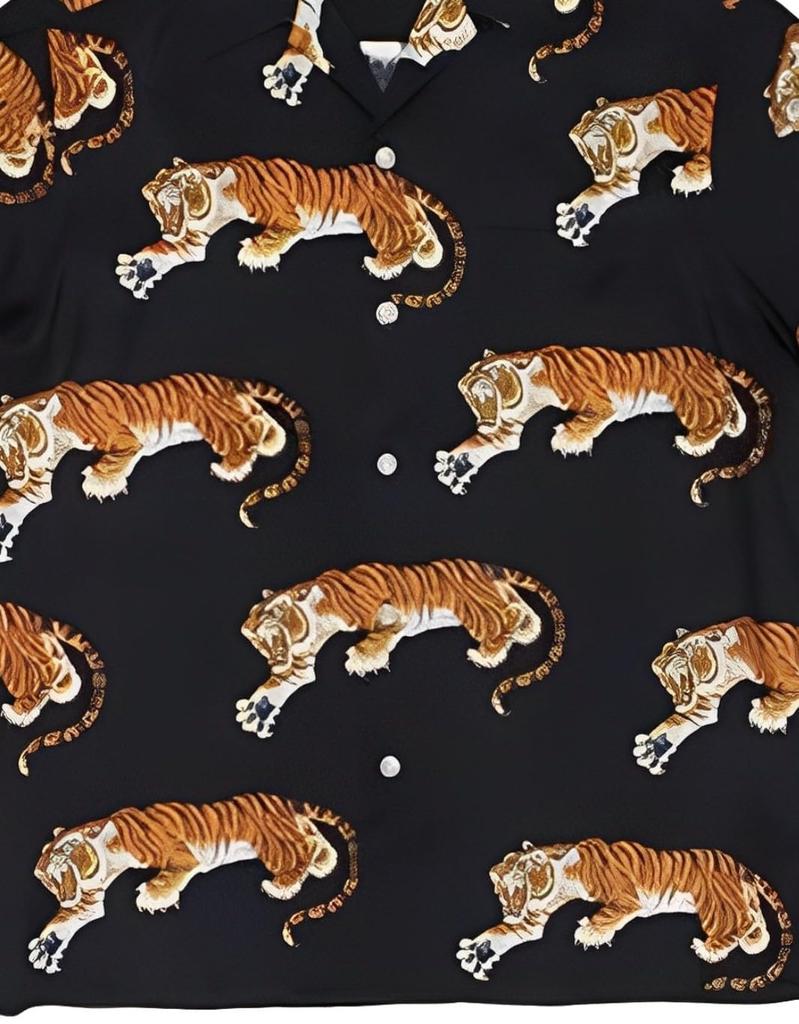 Aspersio Рубашка с коротким рукавом с тигровым принтом в японско-американском стиле с открытым коротким воротником, мягкая черная, взрослая, с узором, с воротником, крутая, стильная, с принтом, весенне-летняя