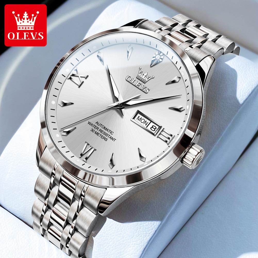 OLEVS Brand New Men's Mechanical Watch Waterproof Luminous Stainless Steel Business Automatic Watch for Men Week Date Wristwatch