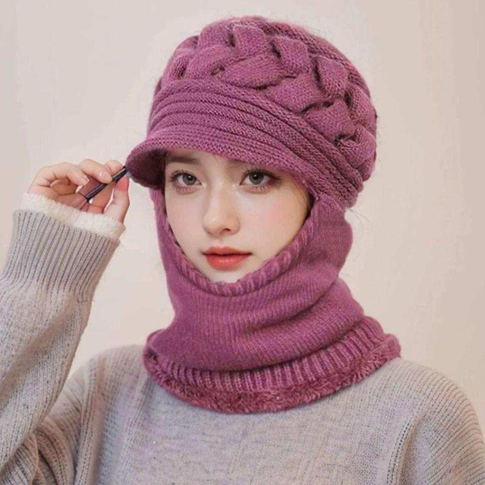 Soft Woolen Hat Elastic Hooded Thermal Cap Versatile Knitted Scarf  Women